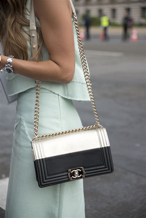 chanel white bag street style|black Chanel bag.